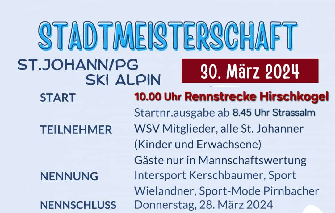 30.3. Stadtmeisterschaften HIRSCHKOGEL!; Österreichische Meisterin Christina